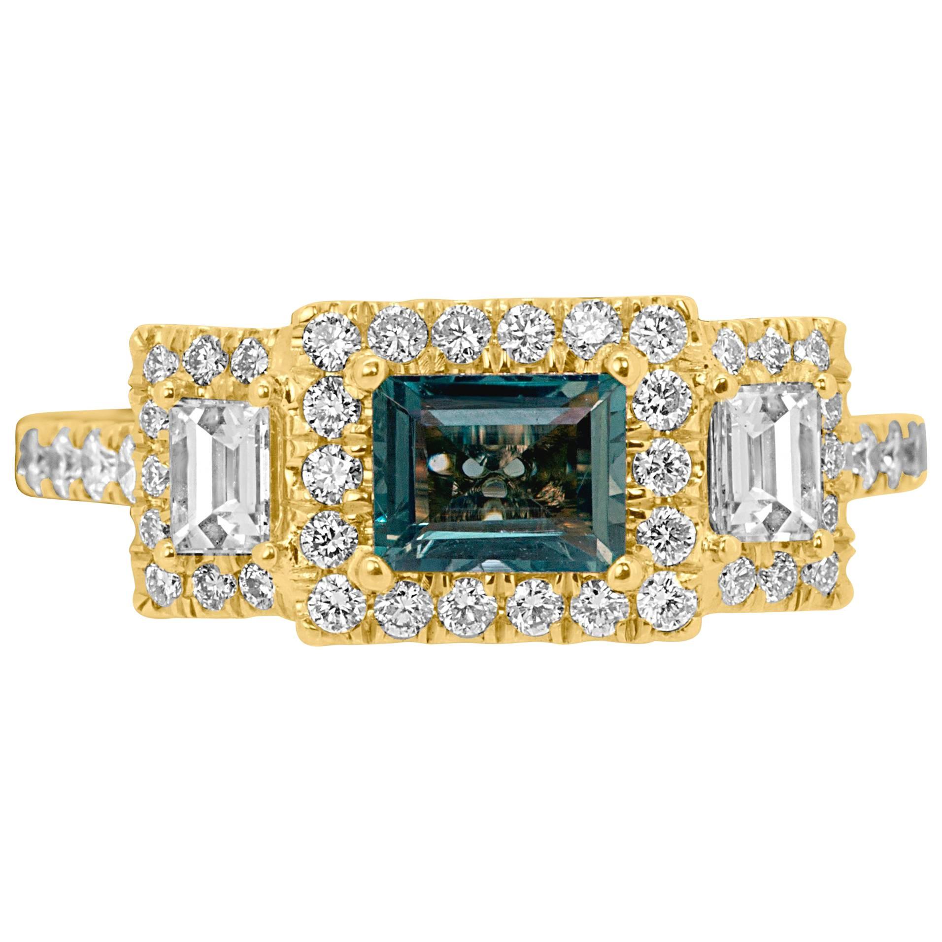 Alexandrite Diamond Halo Gold Ring