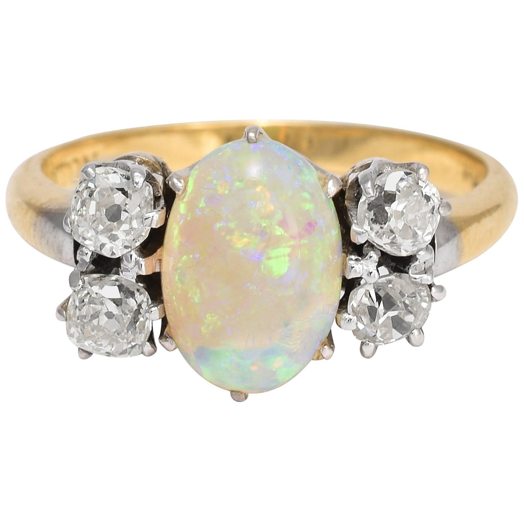 Antique Edwardian Offset Opal Diamond Ring