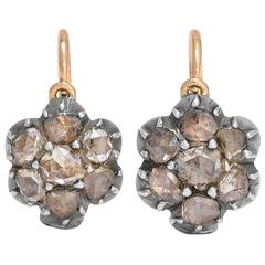 Antique Georgian Rose Cut Diamond Flower Cluster Earrings