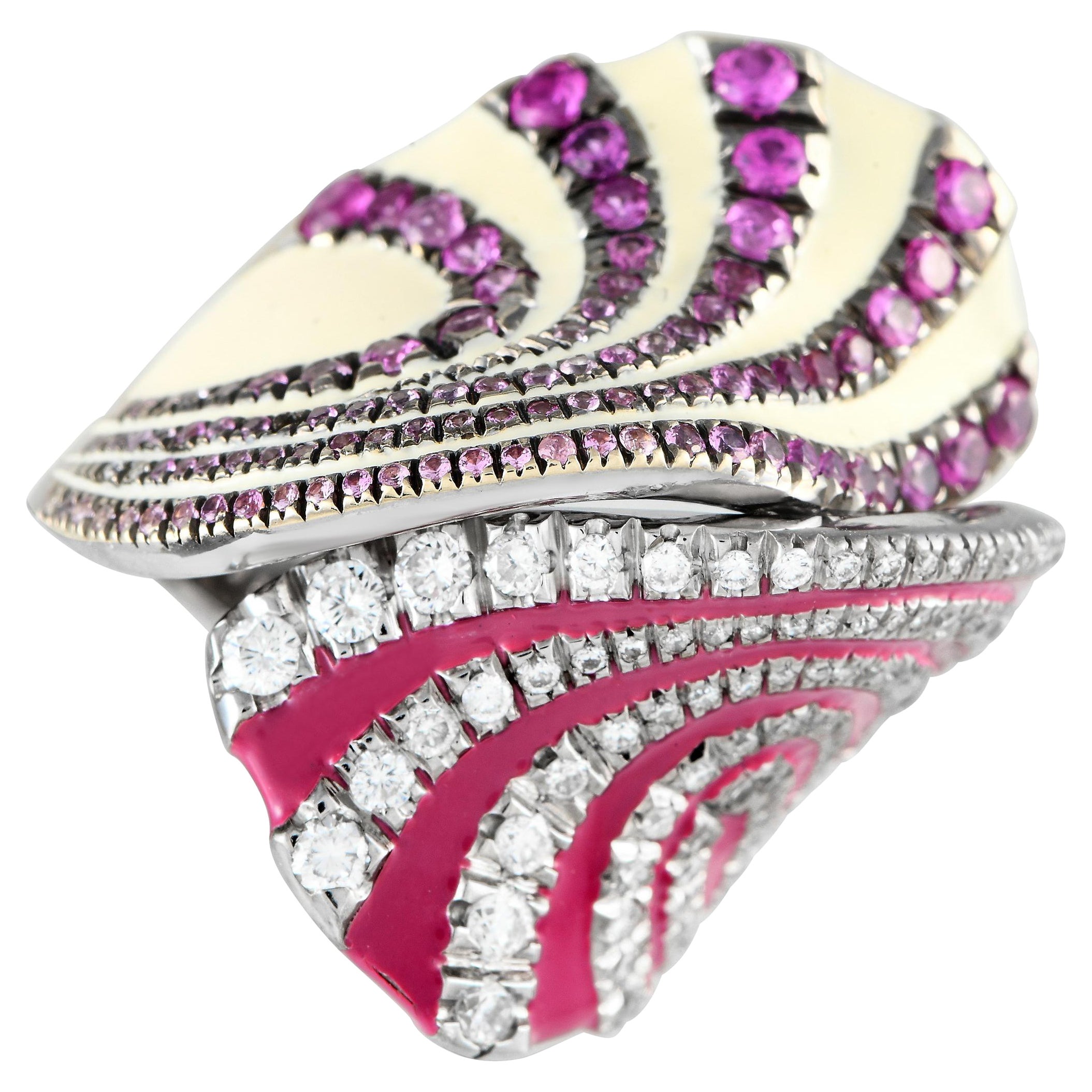 Aurelia 18K White Gold 1.20ct Diamond and Sapphire Enamel Statement Ring