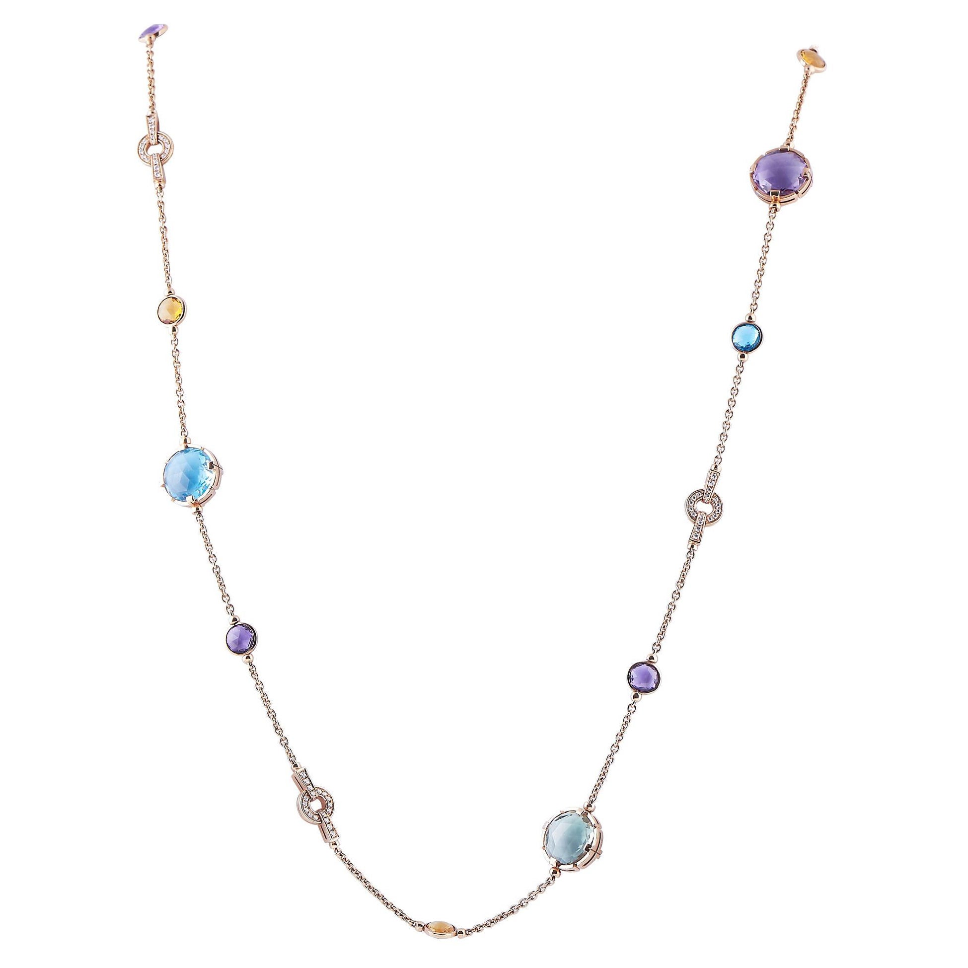 Bvlgari Parentesi 18K Rose Gold Diamond and Multi Gemstone Long Necklace