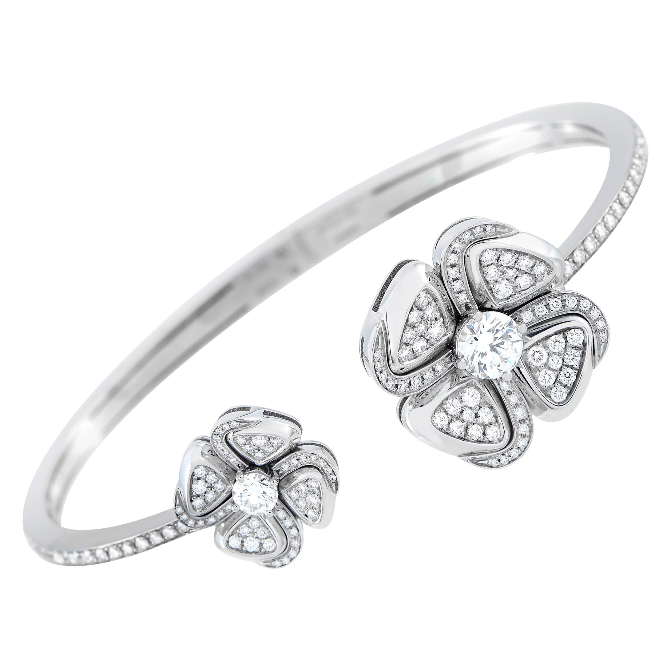 Bvlgari Fiorever 18K White Gold Diamond Bracelet Size Small For Sale
