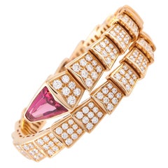 Bvlgari Serpenti Viper 18K Rose Gold 7.44ct Diamond Rubellite Bracelet Medium