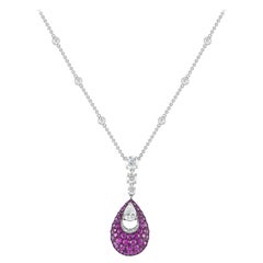 Graff, collier en or blanc 18 carats, diamant 3,02 carats et saphir rose
