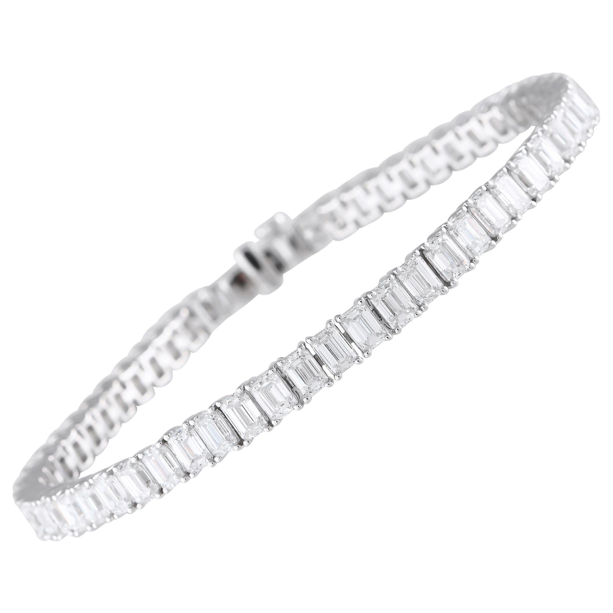 18K White Gold 11.30ct Diamond Emerald-Cut Tennis Bracelet