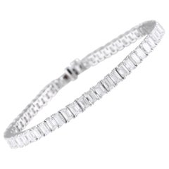 Bracelet tennis en or blanc 18 carats avec 11,30 carats de diamants taille émeraude