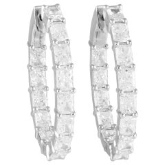 18K White Gold 5.10ct Diamond Radiant Cut Inside-Out Hoop Earrings