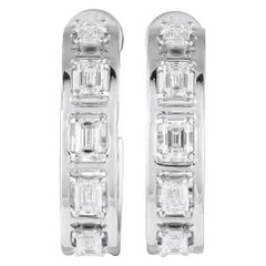 18K White Gold 2.55ct Diamond Emerald-Cut C-Hoop Earrings