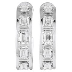18K White Gold 3.50ct Diamond Emerald-Cut C-Hoop Earrings