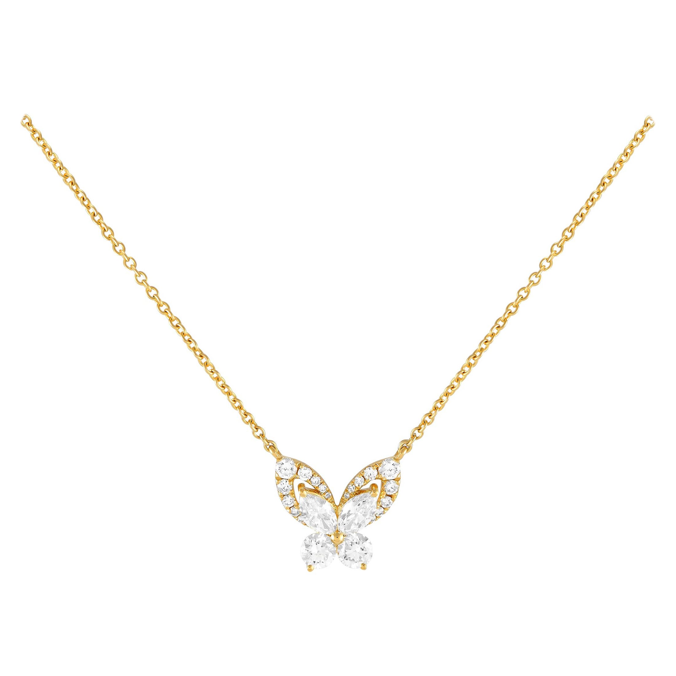 18 Karat Gelbgold 1,30 Karat Diamant Schmetterlingshalskette