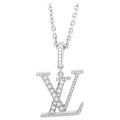 Louis Vuitton 18K White Gold 1.30ct Diamond Large Monogram Pendant Necklace