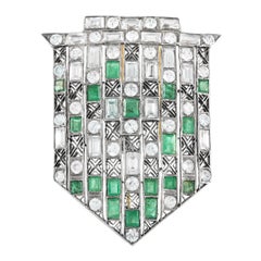 14K White Gold, Rose Gold Emerald and White Sapphire Brooch