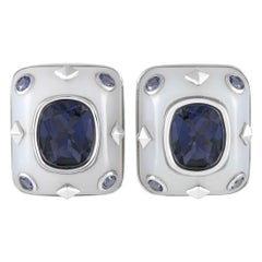 18K White Gold Chalcedony and Iolite Earrings