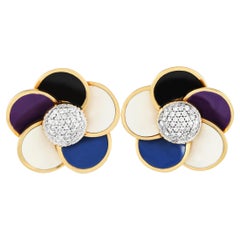 Rosato 18K Yellow Gold 0.27ct Diamond and Enamel Earrings