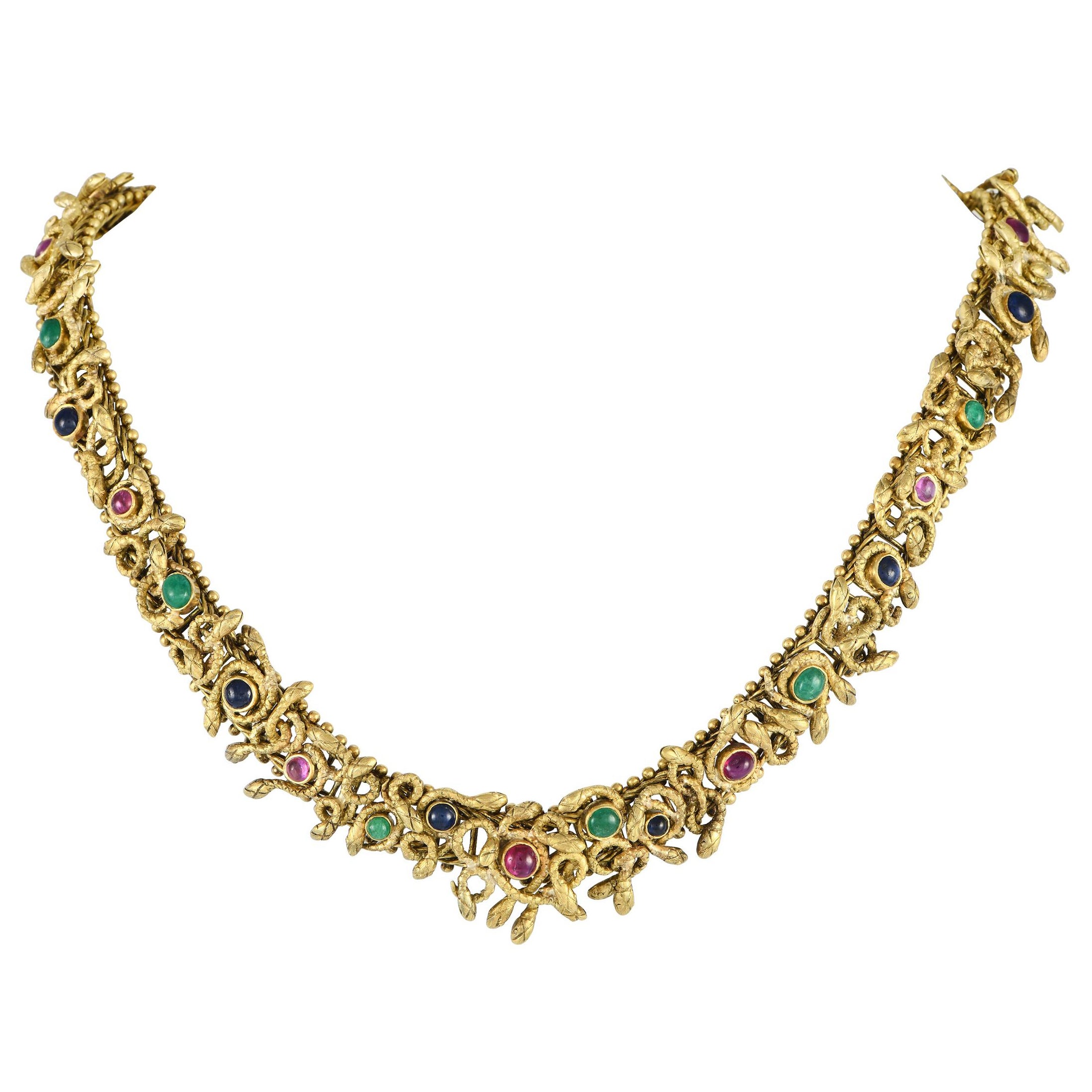 Zolotas 18K Yellow Gold Emerald, Ruby, and Sapphire Snake Necklace