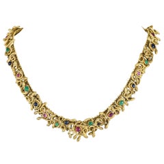 Zolotas 18K Yellow Gold Emerald, Ruby, and Sapphire Snake Necklace