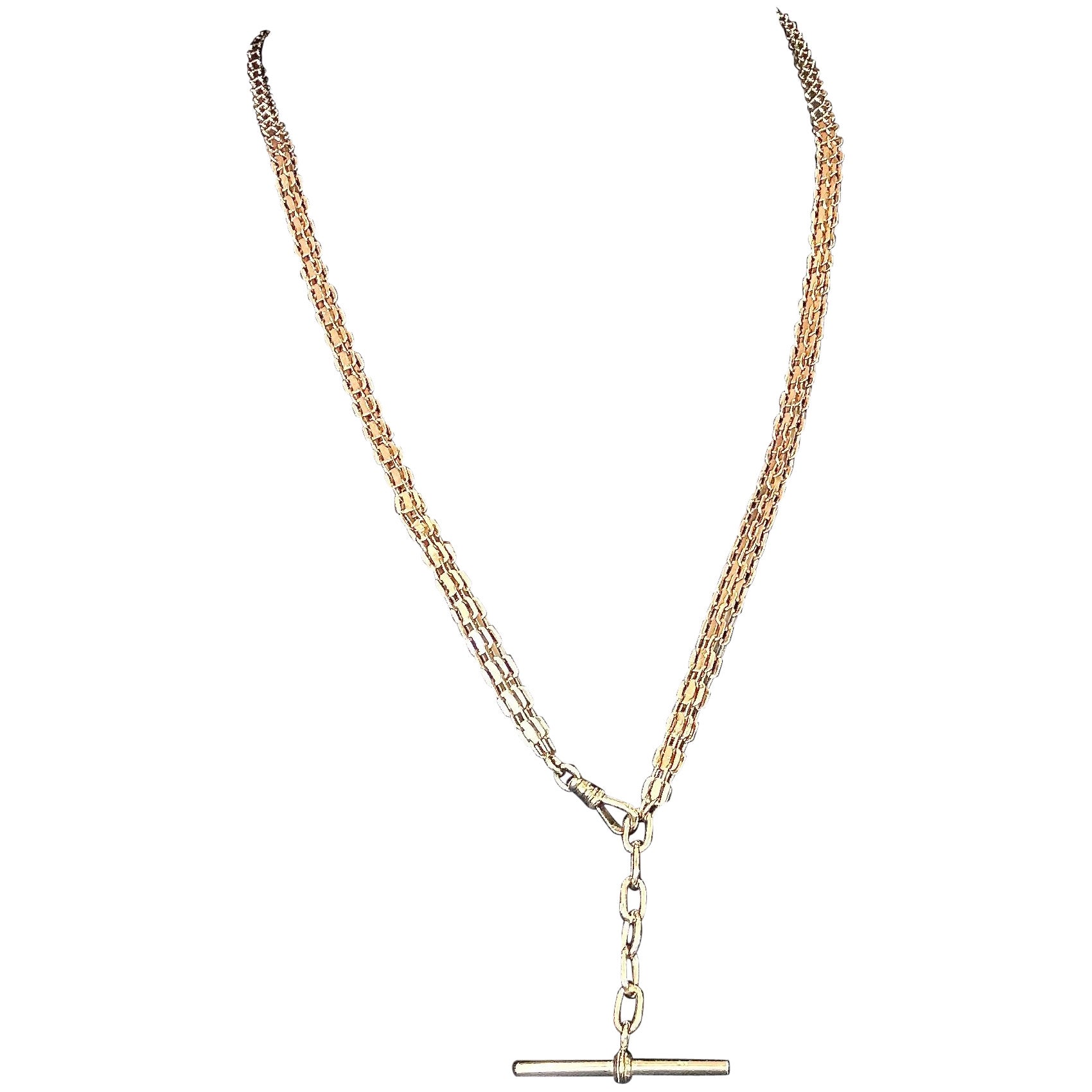Antike viktorianische 14KT Gelbgoldkette mit T-Bar 28 Zoll lang