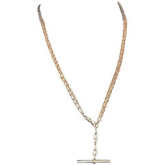 Antike viktorianische 14KT Gelbgoldkette mit T-Bar 28 Zoll lang