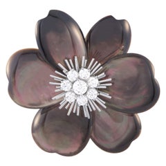Van Cleef & Arpels Rose de Noel 18K Gold 1.54ct Diamond Mother of Pearl Brooch