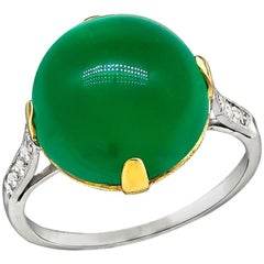 Antique 8.60 Carat Cabochon Emerald Diamond Platinum Ring