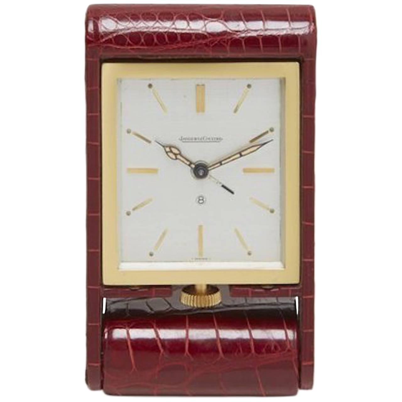 Jaeger-LeCoultre Gold Plated Alligator Ados Travel Clock