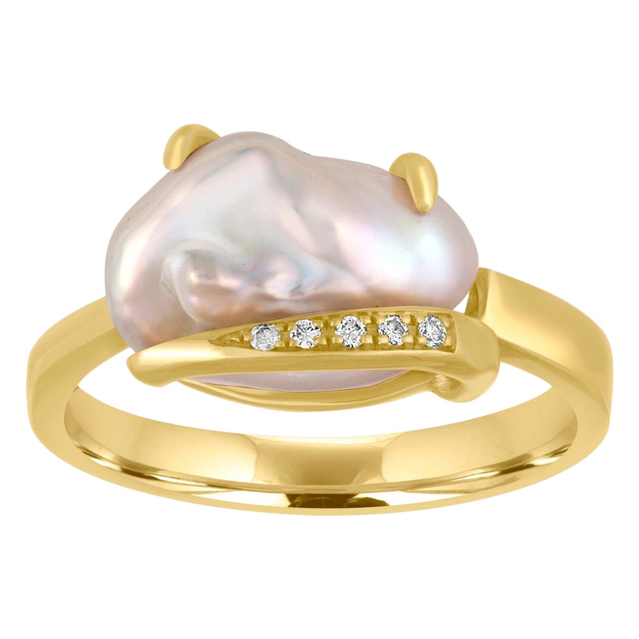 Diamond and Freshwater Cultured Baroque Pearl Gold Ring