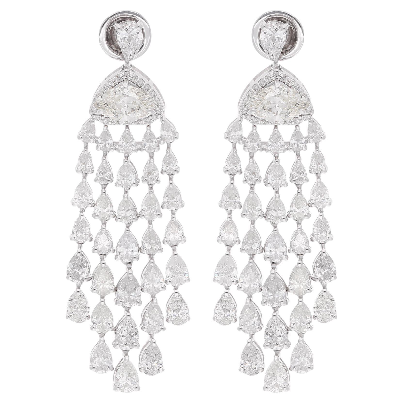 8.62 Carat SI/H Pear Marquise Diamond Chandelier Earrings 14 Karat White Gold
