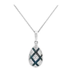 Fabergé Colgante Huevo Esmaltado Zafiro y Diamante Oro Blanco 18 Kilates