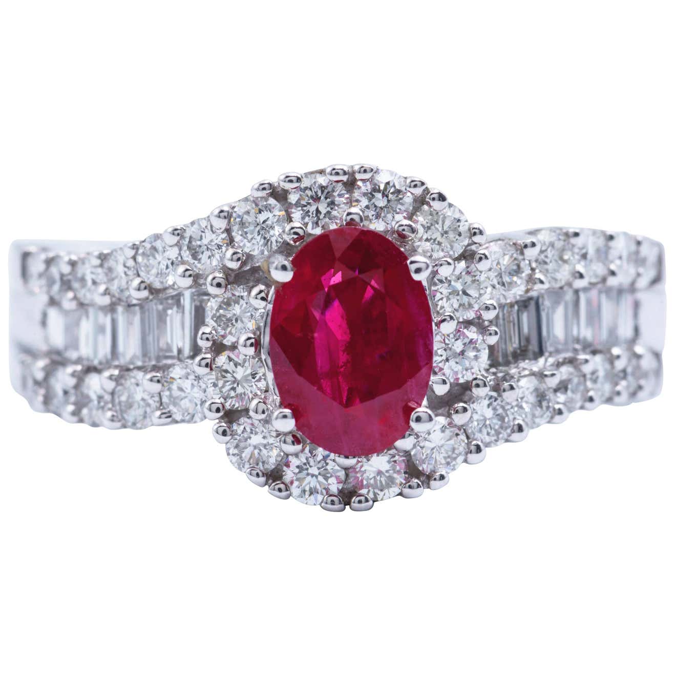 Oval Shape Ruby Oval Shaped Ruby 1.88 Carats Diamonds White Gold Engagement Cocktail ...