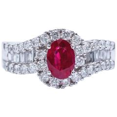 Oval Shaped Ruby 1.67 Carats Diamonds White Gold Engagement Cocktail Ring 8