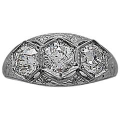 Diamond Three-Stone Engagement Ring 1.85 Carat Total Weight Art Deco Platinum 8