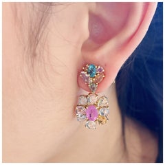 Ensemble boucles d'oreilles Bochic Orient en or et argent 18 carats, saphir, topaze et tourmaline