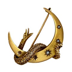 Antique Victorian Snake Brooch, Yellow Gold