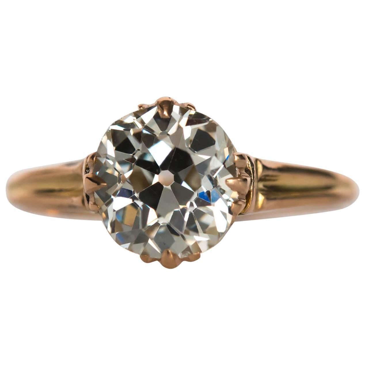 1890s Edwardian Yellow Gold GIA Certified 1.81 Carat Diamond Engagement Ring