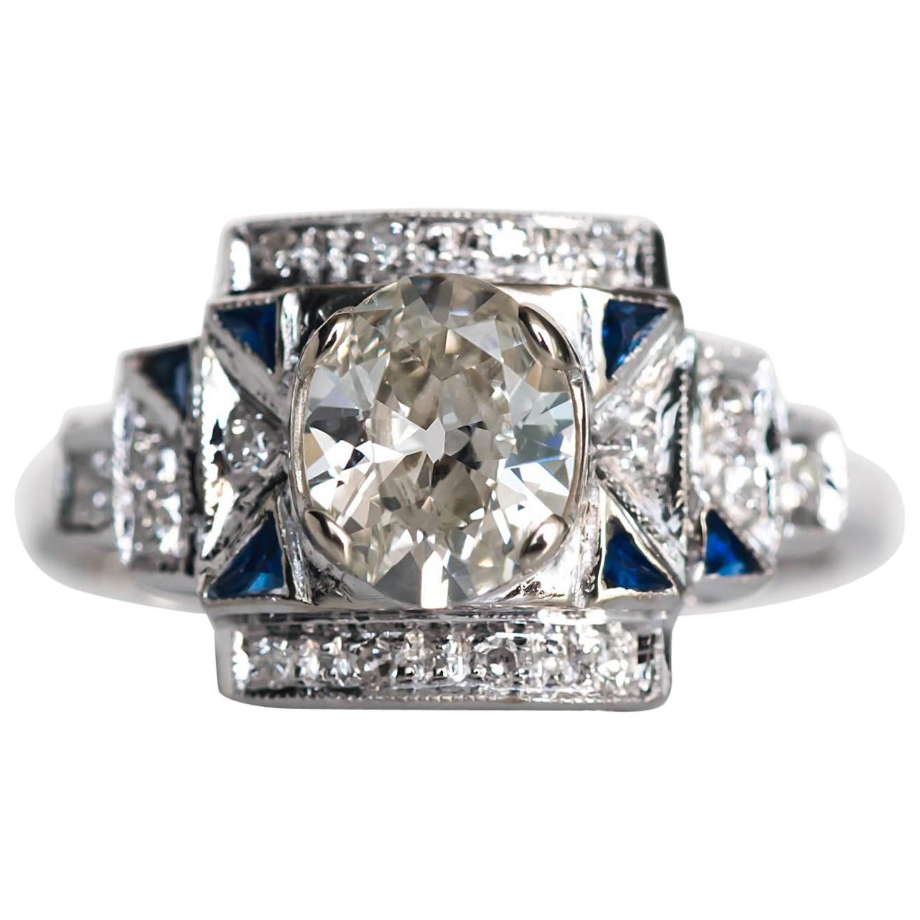 1930s Art Deco White Gold GIA Certified .88 Carat Diamond Engagement Ring