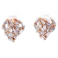 Pendientes de oro rosa de 14 quilates con diamante natural talla baguette de 1,38 quilates
