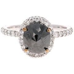 Anillo de compromiso halo de oro blanco de 14 quilates con diamante negro natural moderno de 3,60 quilates