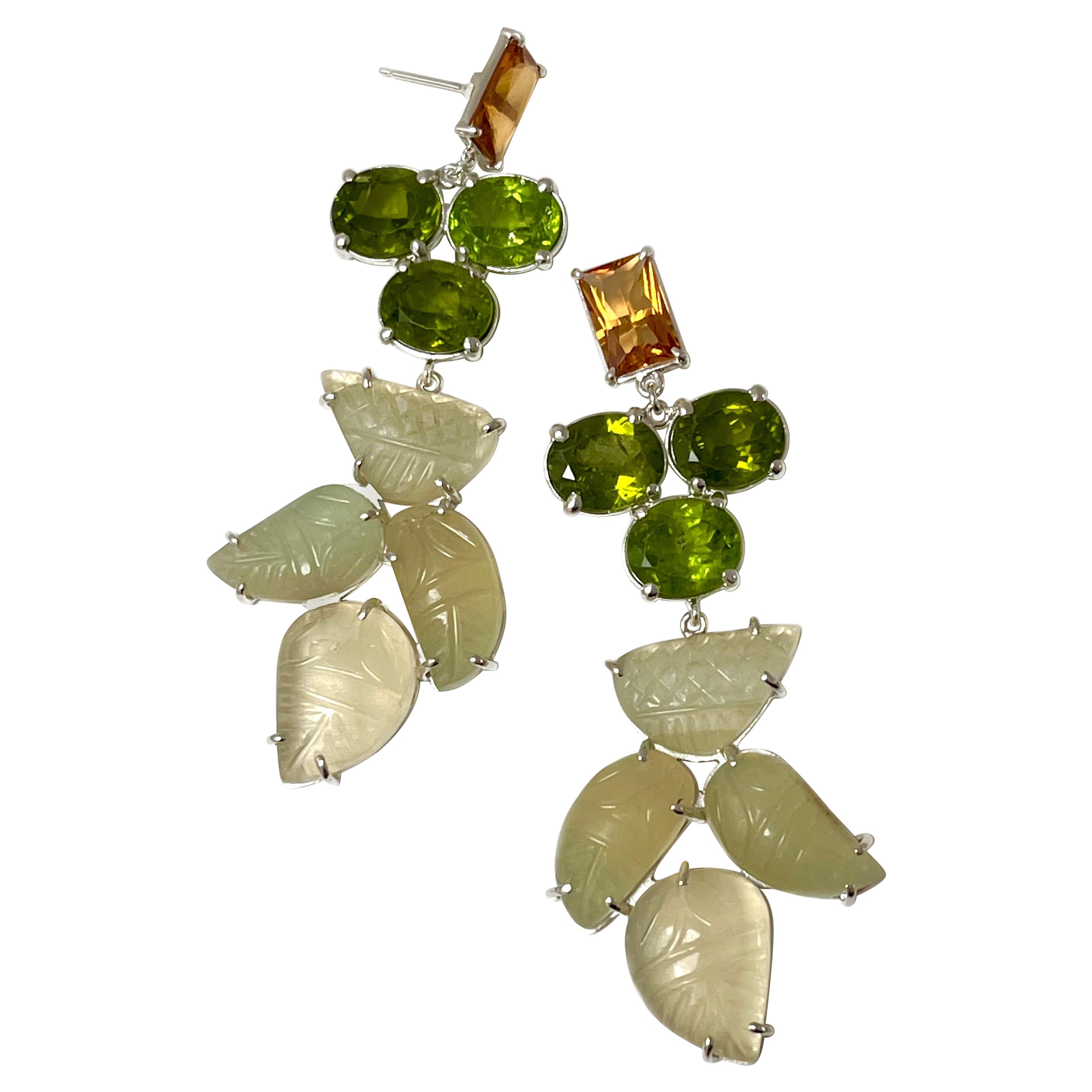Pine Tree Earrings in Peridot, Fluorite, Orange Quartz and Sterling Silver