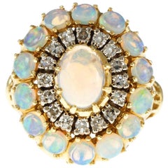 Opal Diamond Dome Yellow Gold Cocktail Ring