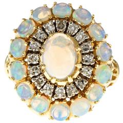 Opal Diamond Dome Yellow Gold Cocktail Ring 12