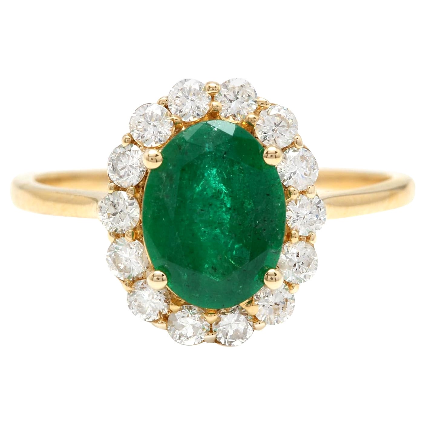 Esmeralda exquisita de 2,50 quilates y diamante Anillo de oro amarillo macizo de 14 quilates