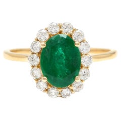 Esmeralda exquisita de 2,50 quilates y diamante Anillo de oro amarillo macizo de 14 quilates
