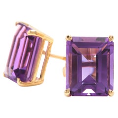 Exquisite Platinqualität 7,45 Karat natürlicher Amethyst 14K massiver Gelbgold Ohrstecker