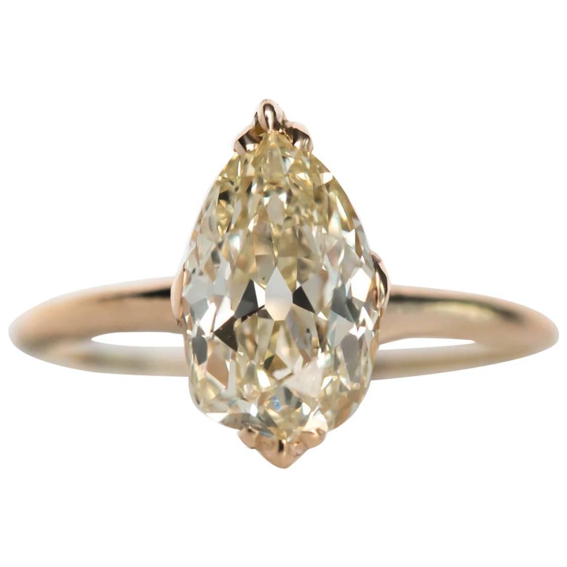 1890s Victorian Yellow Gold GIA Certified 2.13 Carat Diamond Engagement Ring