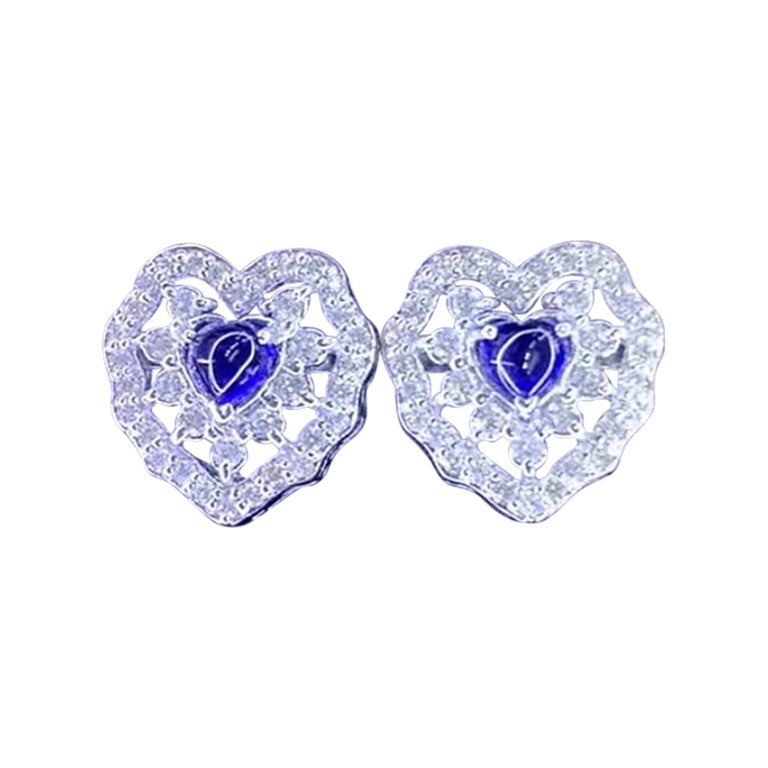 AIG Certified 1.80 Ct Ceylon Sapphire  1.30 Ct Diamonds 18K Gold Earrings