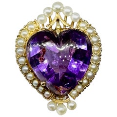 Royal Amethyst Herzring Perle Halo 14 Karat Gold Antike