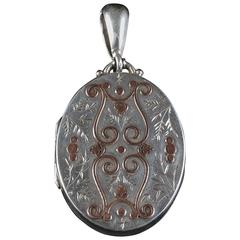 Antique Victorian Silver Gold Locket Dated Birmingham, 1881