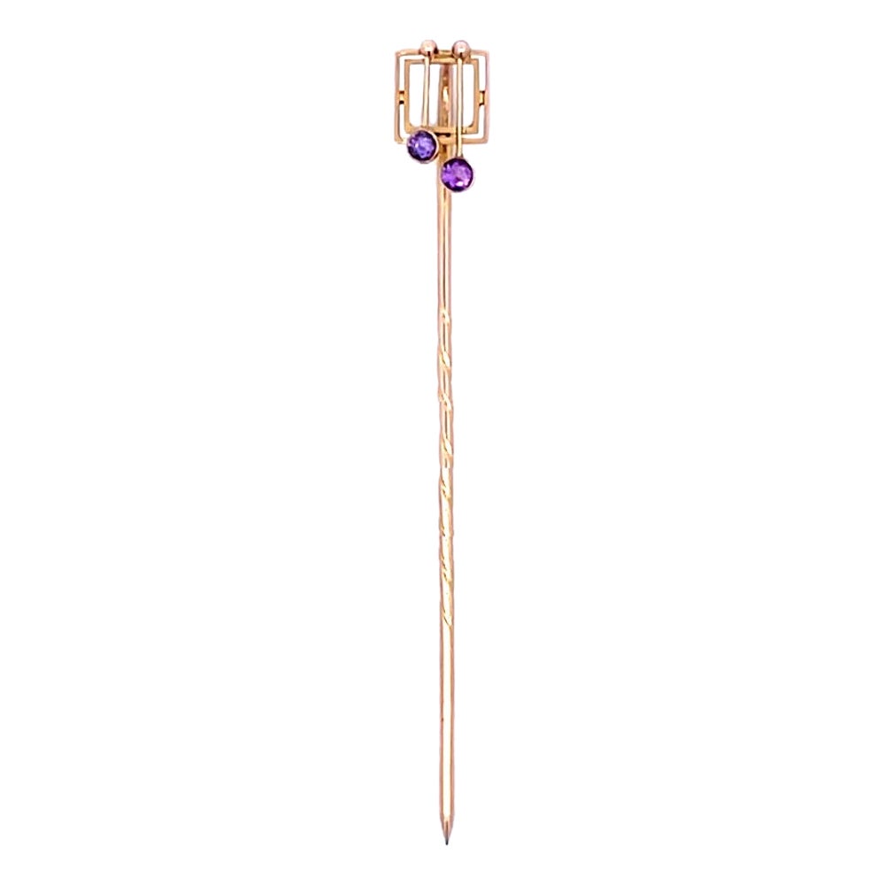 Victorian Amethyst Stickpin 15 Karat Yellow Gold, Circa 1930