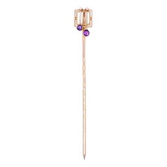 Victorian Amethyst Stickpin 15 Karat Yellow Gold, Circa 1930