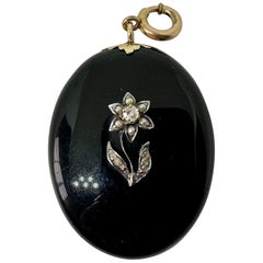 Collana vittoriana con ciondolo di perle in onice nero e diamanti taglio miniera